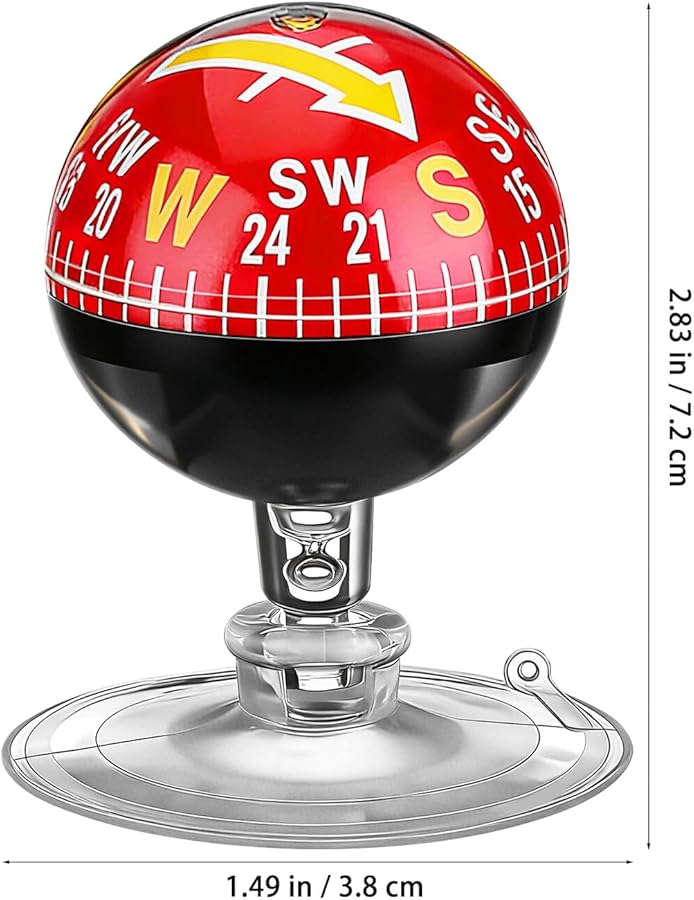 Red Portable Car Dashboard Compass with 38mm Plastic Suction Cup for Vehicle and Boat - Image 2